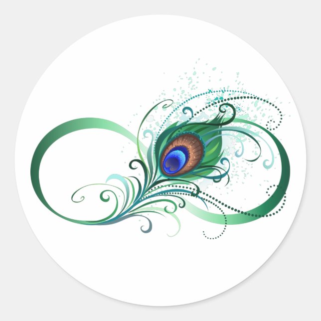 Unendlichkeitssymbol mit Peacock Feather Runder Aufkleber (Vorderseite)