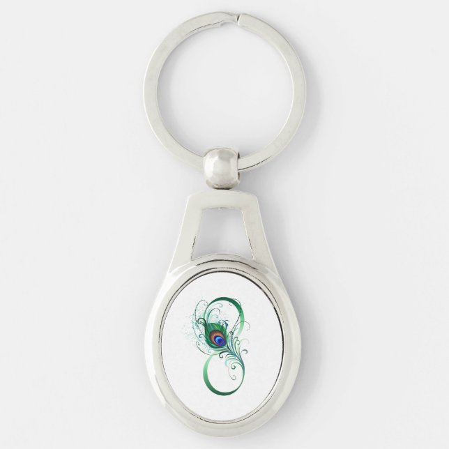 Unendlichkeitssymbol mit Peacock Feather Schlüsselanhänger (Vorderseite)