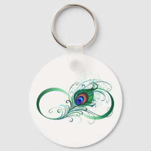 Unendlichkeitssymbol mit Peacock Feather Schlüsselanhänger
