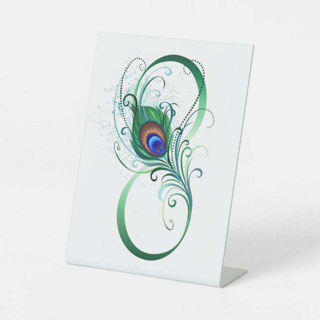 Unendlichkeitssymbol mit Peacock Feather Sockelschild (Vorderseite)