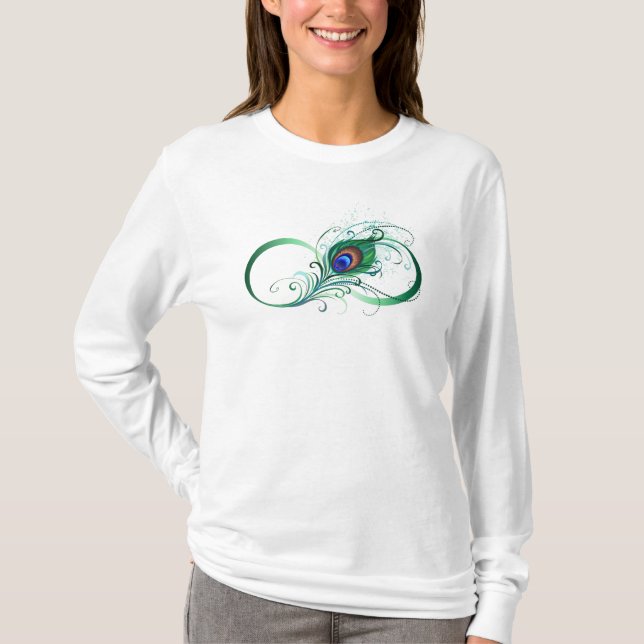 Unendlichkeitssymbol mit Peacock Feather T-Shirt (Vorderseite)