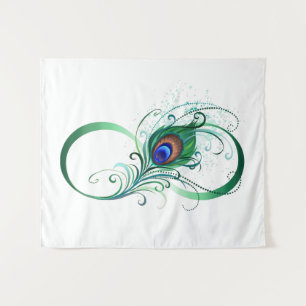 Unendlichkeitssymbol mit Peacock Feather Wandteppich