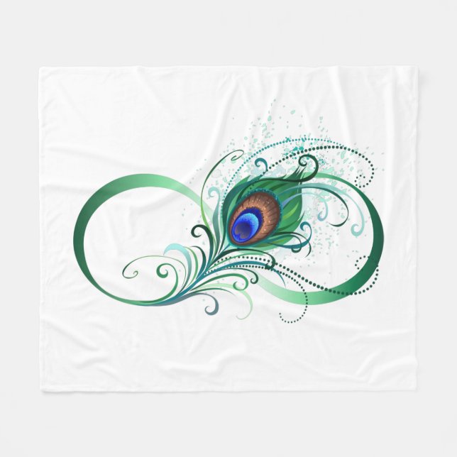 Unendlichkeitssymbol mit Pfauenfeder Fleecedecke (Vorderseite (Horizontal))