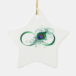 Unendlichkeitssymbol mit Pfauenfeder Keramik Ornament