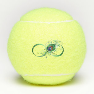 Unendlichkeitssymbol mit Pfauenfeder Tennisbälle