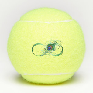 Unendlichkeitssymbol mit Pfauenfeder Tennisbälle