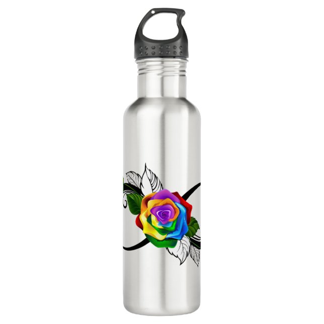 Unendlichkeitssymbol mit Rainbow-Rose Edelstahlflasche (Vorderseite)
