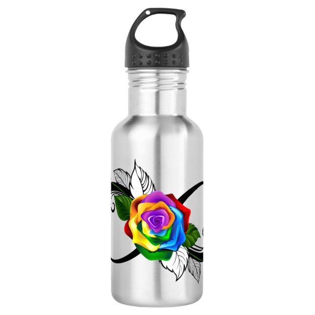 Unendlichkeitssymbol mit Rainbow-Rose Edelstahlflasche (Vorderseite)