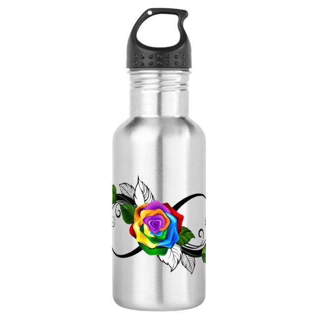 Unendlichkeitssymbol mit Rainbow-Rose Edelstahlflasche (Vorderseite)