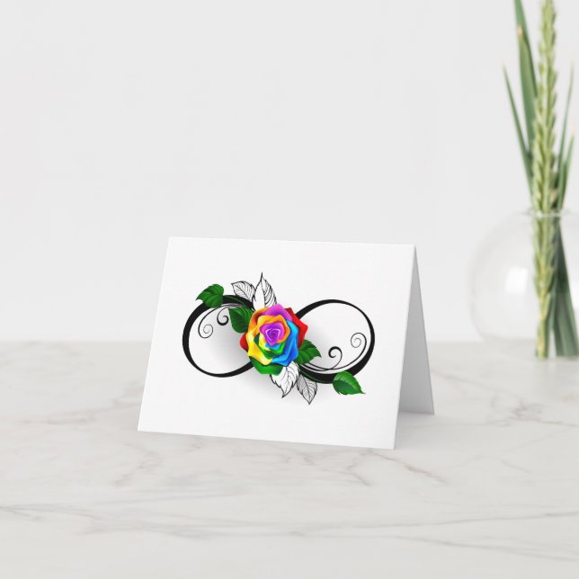Unendlichkeitssymbol mit Rainbow-Rose Feiertagskarte (Vorderseite)