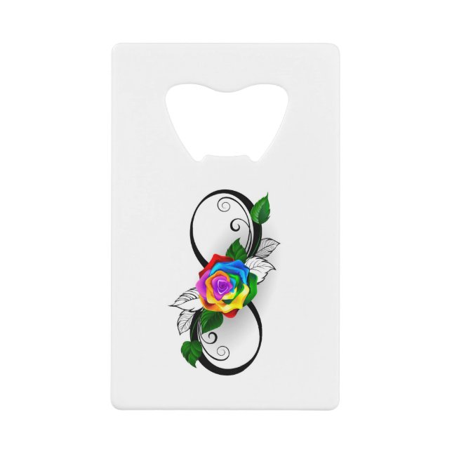 Unendlichkeitssymbol mit Rainbow-Rose Geldbeutel Flaschenöffner (Vorderseite)