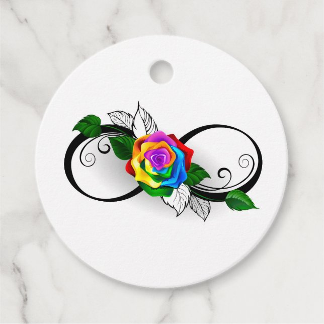 Unendlichkeitssymbol mit Rainbow-Rose Geschenkanhänger (Vorderseite)