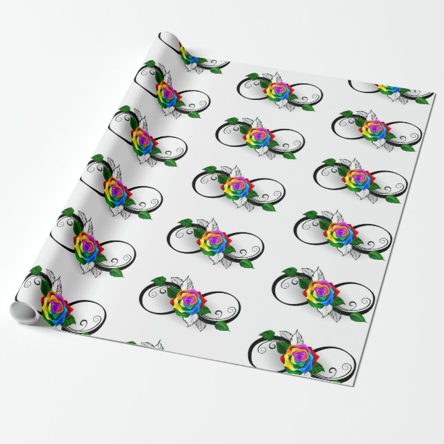 Unendlichkeitssymbol mit Rainbow-Rose Geschenkpapier (Ungerollt)