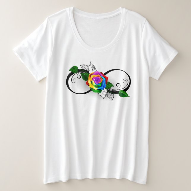 Unendlichkeitssymbol mit Rainbow-Rose Große Größe T-Shirt (Design vorne)