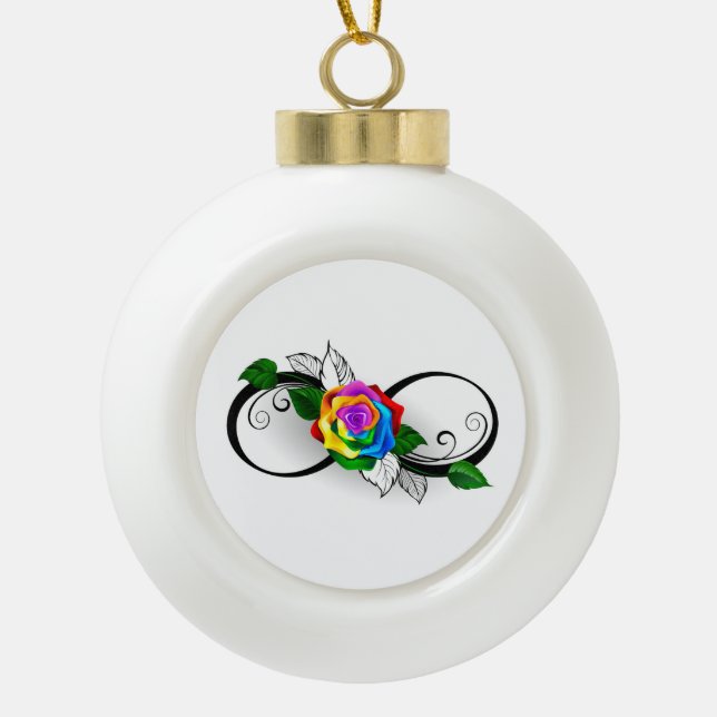 Unendlichkeitssymbol mit Rainbow-Rose Keramik Kugel-Ornament (Vorderseite)