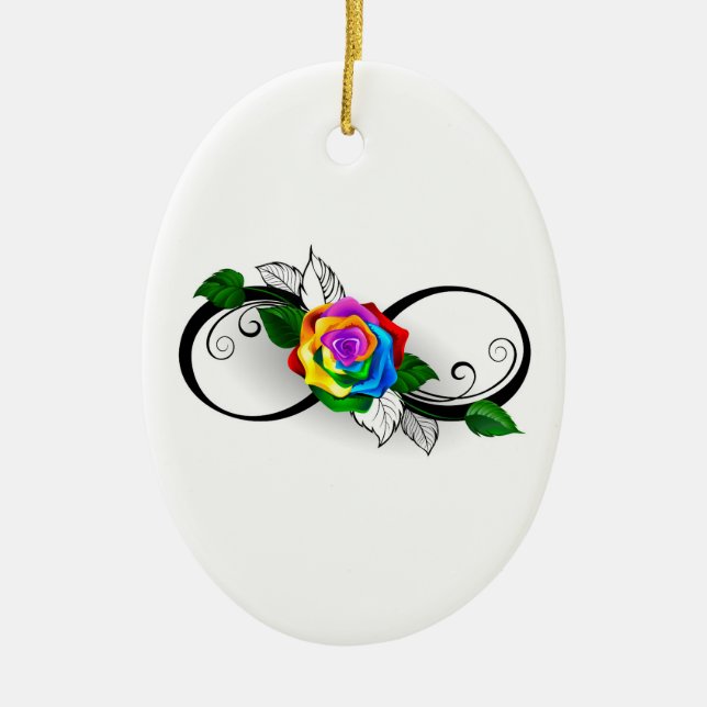 Unendlichkeitssymbol mit Rainbow-Rose Keramik Ornament (Vorne)