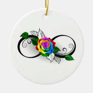 Unendlichkeitssymbol mit Rainbow-Rose Keramik Ornament