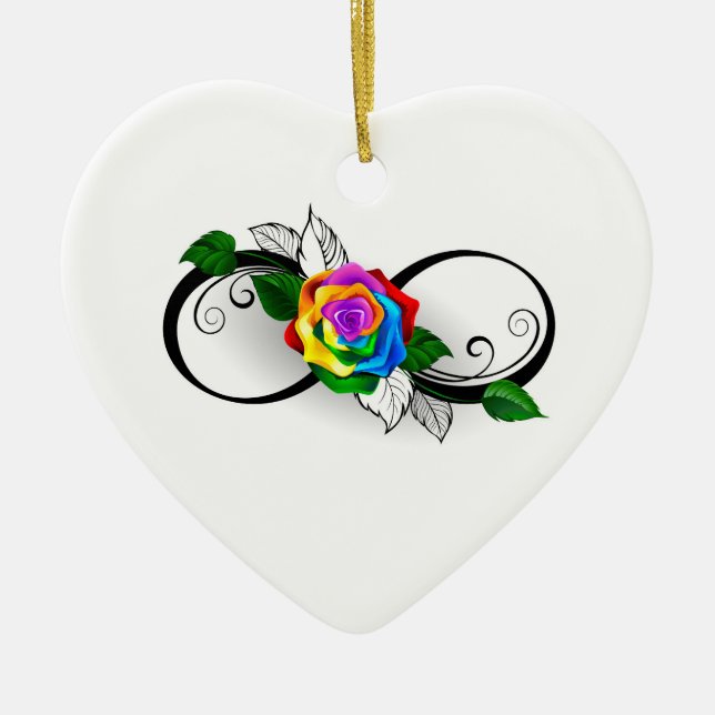 Unendlichkeitssymbol mit Rainbow-Rose Keramik Ornament (Vorne)