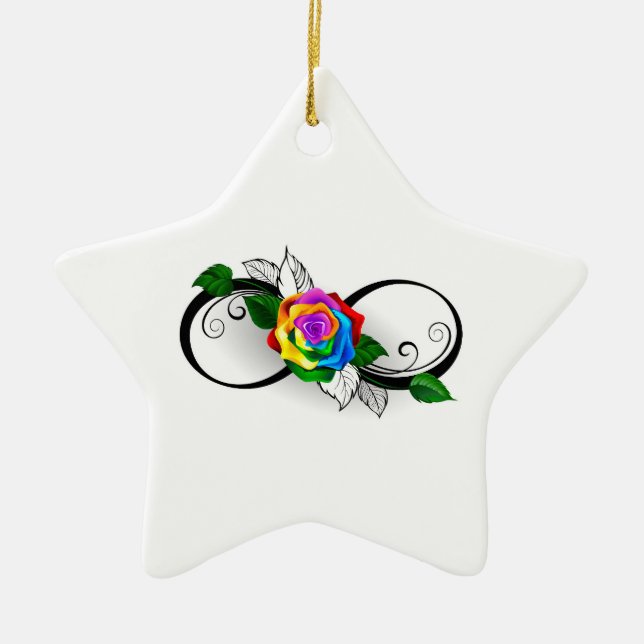 Unendlichkeitssymbol mit Rainbow-Rose Keramik Ornament (Vorne)