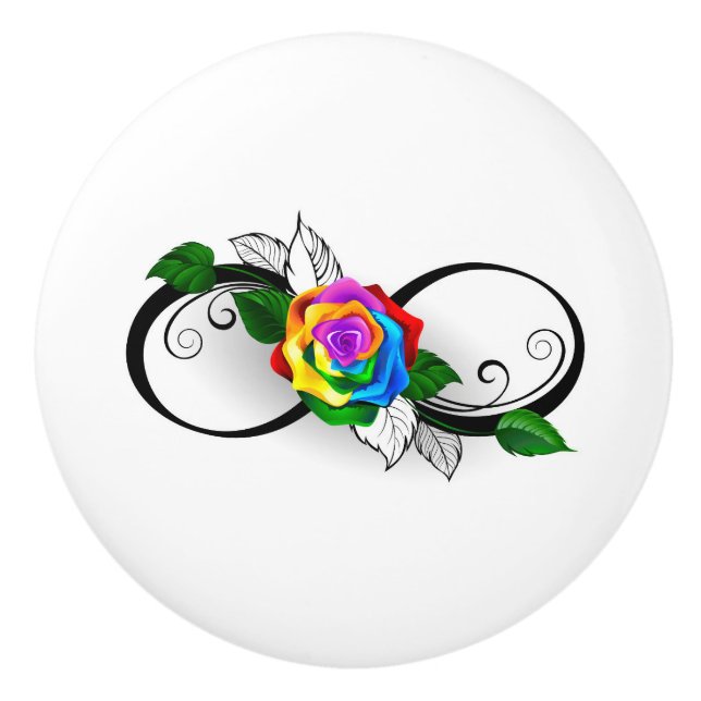 Unendlichkeitssymbol mit Rainbow-Rose Keramikknauf (Vorderseite)