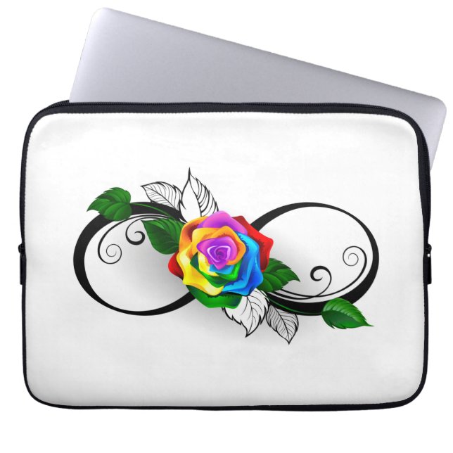 Unendlichkeitssymbol mit Rainbow-Rose Laptopschutzhülle (Vorderseite)