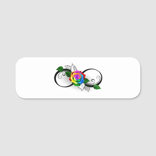 Unendlichkeitssymbol mit Rainbow-Rose Namensschild (Vorderseite)