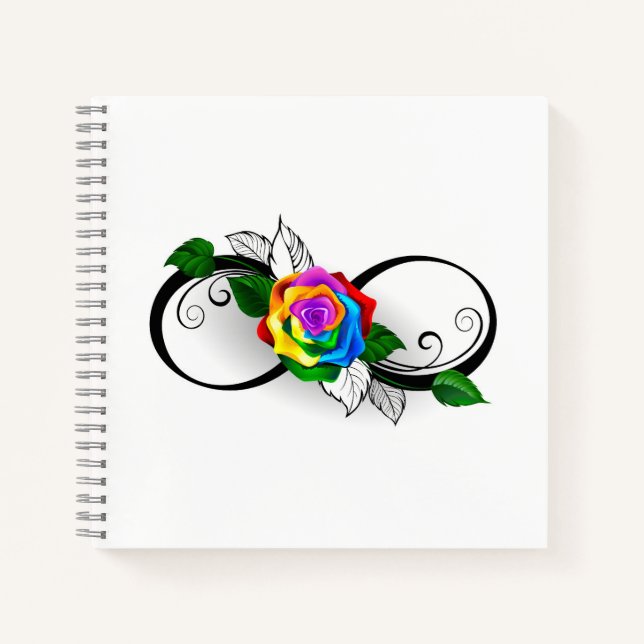 Unendlichkeitssymbol mit Rainbow-Rose Notizbuch (Vorderseite)