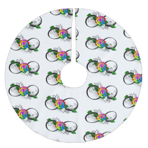 Unendlichkeitssymbol mit Rainbow-Rose Polyester Weihnachtsbaumdecke