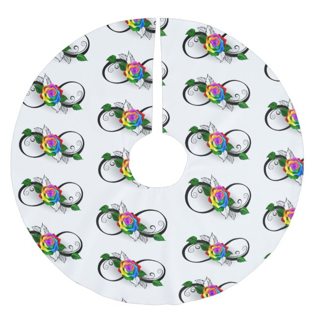 Unendlichkeitssymbol mit Rainbow-Rose Polyester Weihnachtsbaumdecke (Vorderseite)