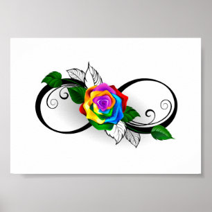 Unendlichkeitssymbol mit Rainbow-Rose Poster