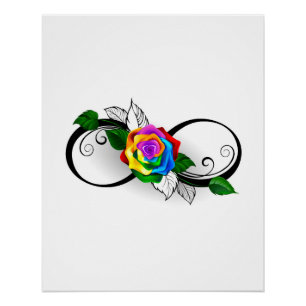Unendlichkeitssymbol mit Rainbow-Rose Poster