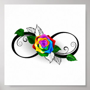 Unendlichkeitssymbol mit Rainbow-Rose Poster