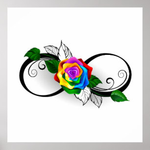 Unendlichkeitssymbol mit Rainbow-Rose Poster