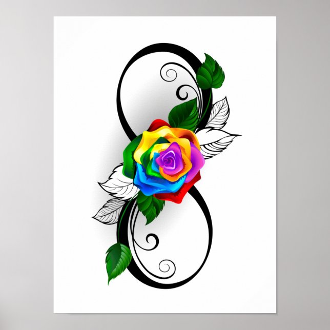 Unendlichkeitssymbol mit Rainbow-Rose Poster (Vorne)