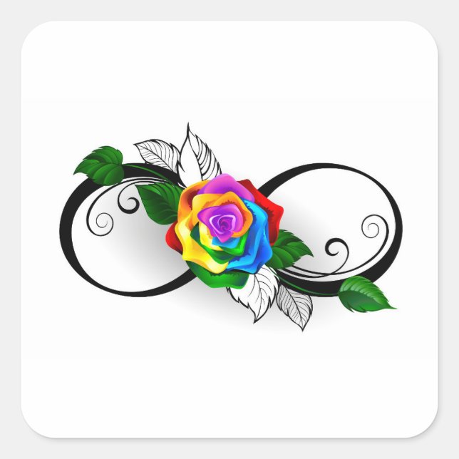 Unendlichkeitssymbol mit Rainbow-Rose Quadratischer Aufkleber (Vorderseite)