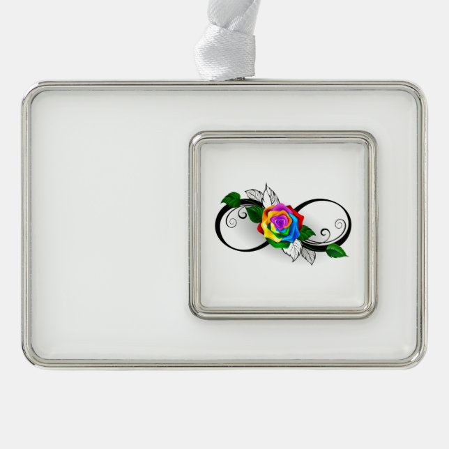 Unendlichkeitssymbol mit Rainbow-Rose Rahmen-Ornament Silber (Vorderseite)