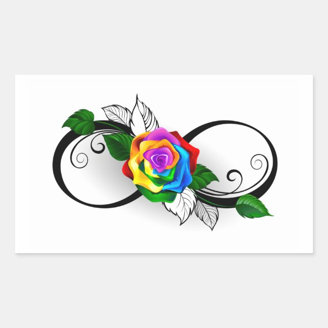 Unendlichkeitssymbol mit Rainbow-Rose Rechteckiger Aufkleber (Vorderseite)