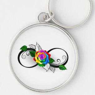 Unendlichkeitssymbol mit Rainbow-Rose Schlüsselanhänger