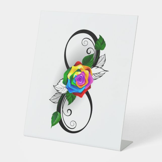 Unendlichkeitssymbol mit Rainbow-Rose Sockelschild (Vorderseite)