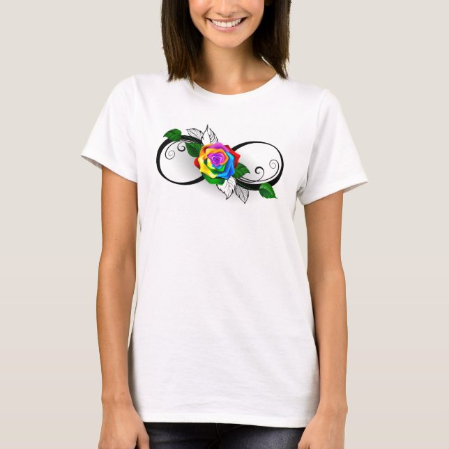 Unendlichkeitssymbol mit Rainbow-Rose T-Shirt (Vorderseite)