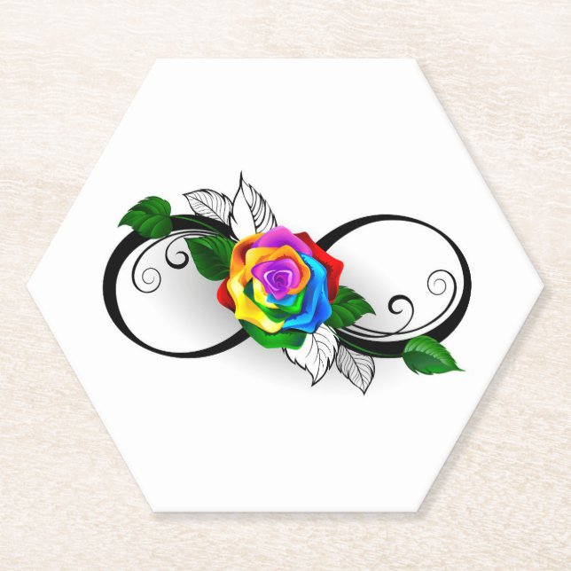 Unendlichkeitssymbol mit Rainbow-Rose Untersetzer (Vorderseite)