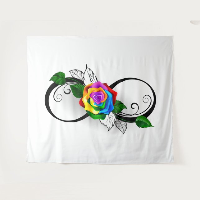 Unendlichkeitssymbol mit Rainbow-Rose Wandteppich (Vorderseite (Horizontal))