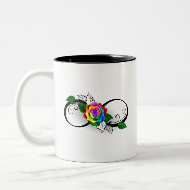 Unendlichkeitssymbol mit Rainbow-Rose Zweifarbige Tasse (Links)