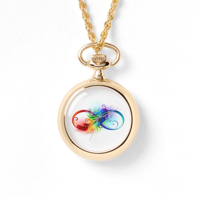 Unendlichkeitssymbol mit Regenbogen-Feder Armbanduhr (Vorderseite)