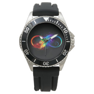 Unendlichkeitssymbol mit Regenbogen-Feder Armbanduhr