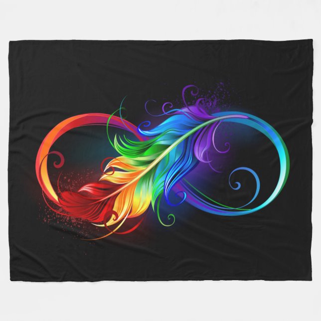 Unendlichkeitssymbol mit Regenbogen-Feder Fleecedecke (Vorderseite (Horizontal))