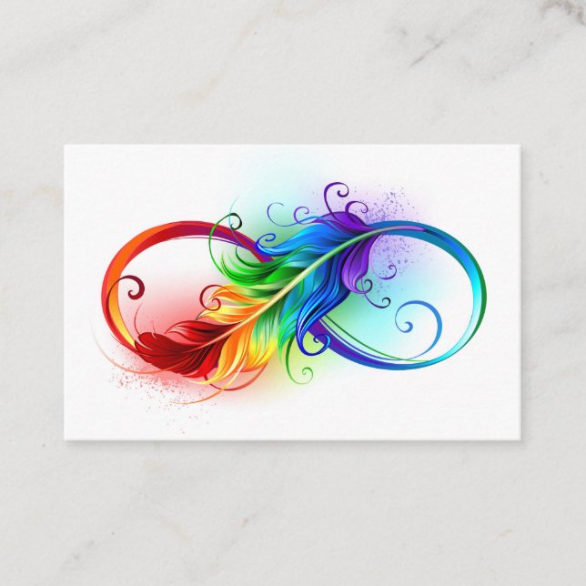 Unendlichkeitssymbol mit Regenbogen-Feder Rabattkarte (Vorderseite)
