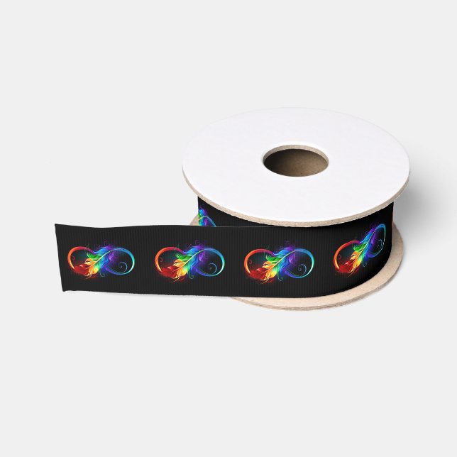 Unendlichkeitssymbol mit Regenbogen-Feder Ripsband (Spule)