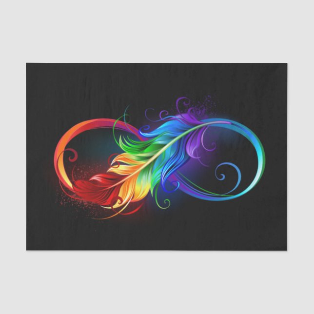 Unendlichkeitssymbol mit Regenbogen-Feder Seidenpapier (Vorderseite)