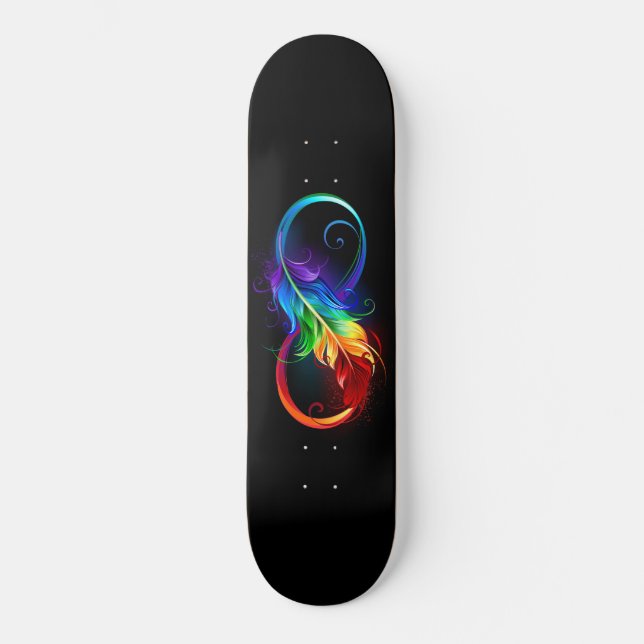 Unendlichkeitssymbol mit Regenbogen-Feder Skateboard (Vorderseite)